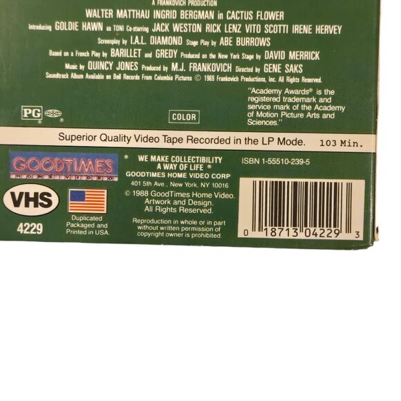 Cactus Flower VHS Comedy Movie Walter Matthau Ingrid Bergman Goldie Hawn - Picture 6 of 9